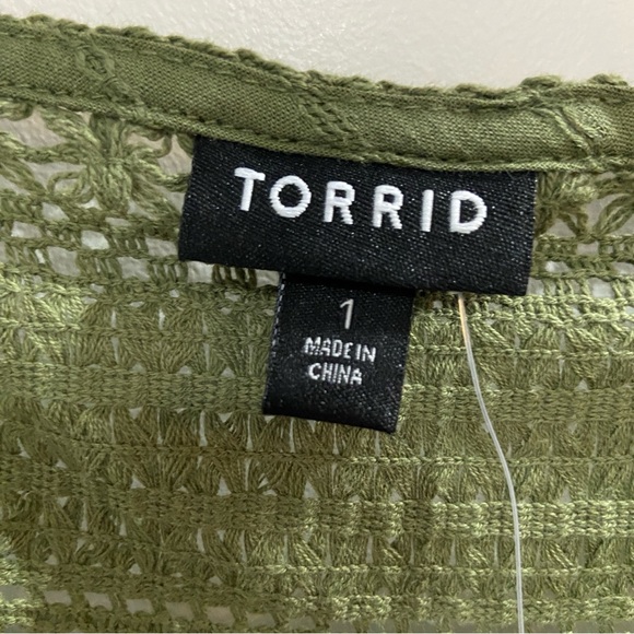 Torrid NWT Plus Size Cotton Button Up Crochet Tank, Olive, Size 1X - Picture 5 of 7